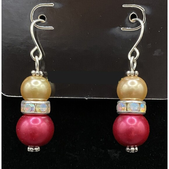 Champagne & Red Faux Pearl with Crystal Bead Earrings by Neanie-Bot - Picture 1 of 1